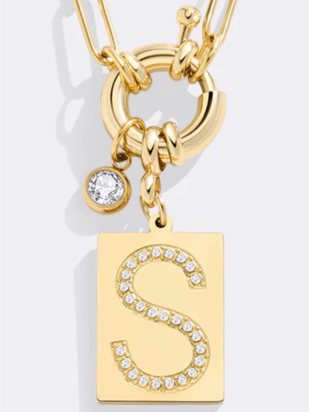 Gold Pave Initial 'S' Pendant Necklace with Crystal Accent